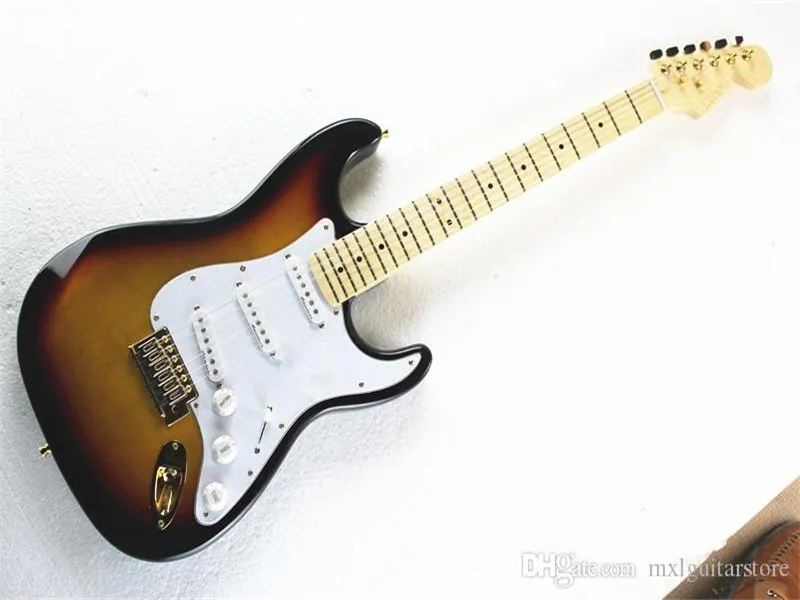 High Quality Electric Guitar with White Pickguard and 3 Open Pickups golden hardware and Maple Fretboard and can be changed