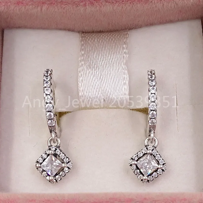 Andy Jewel Authentic 925 Sterling Silver Studs Square Sparkle Hoop Earrings Fits European Pandora Style Studs Jewelry 298503C01