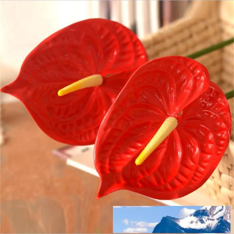 6pcs / Lot Mode Rouge Soie Artificielle Fleur Plante Anthurium Maison Salon Balcon Bureau Décoration