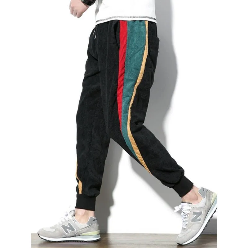 Herenbroek Mode Kleur Blok Patchwork Corduroy Cargo Harem Streetwear Katoenen Broek Harajuku Jogger Sweatpant voor Mannelijk