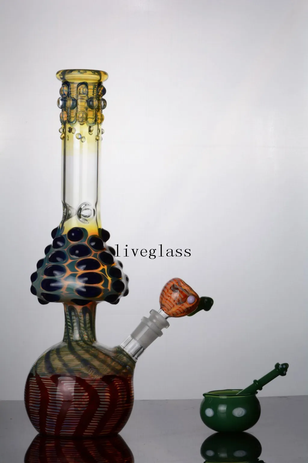 Grand bécher en verre Bease Bongs tuyaux d'eau en verre de champignon coloré Bongs Dab Rig narguilé accessoires de tabac tuyau avec tige descendante 18MM