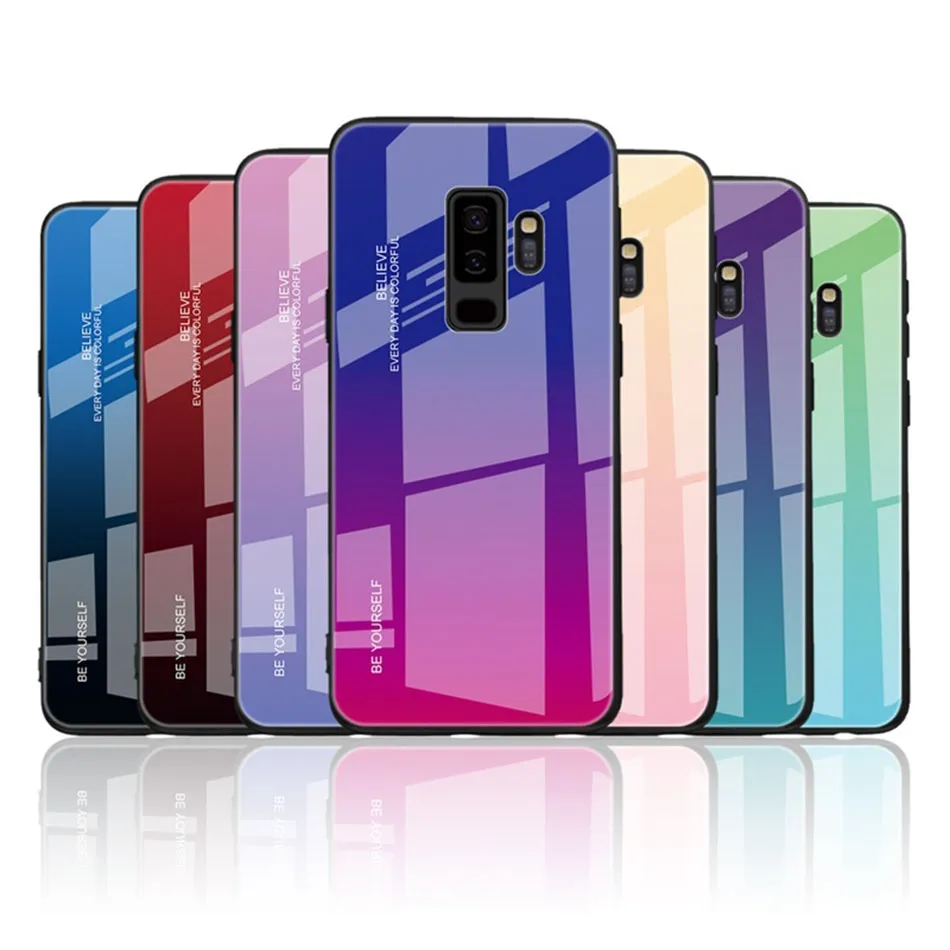 Handyhülle aus gehärtetem Glas mit Farbverlauf für iPhone 11 SE2020 XS XR 8Plus Samsung Note 10 Weiche TPU-Rückseite mit Opp-Beutel