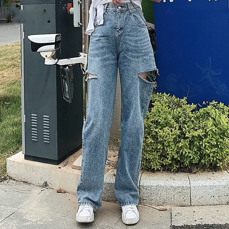 Artsnie High Waist Blue Casual Denim Pants Women Spring 2020 Double Pockets  Hole Boyfriends Long Pants Female Loose Jeans Mujer From Milingstore,  $35.18