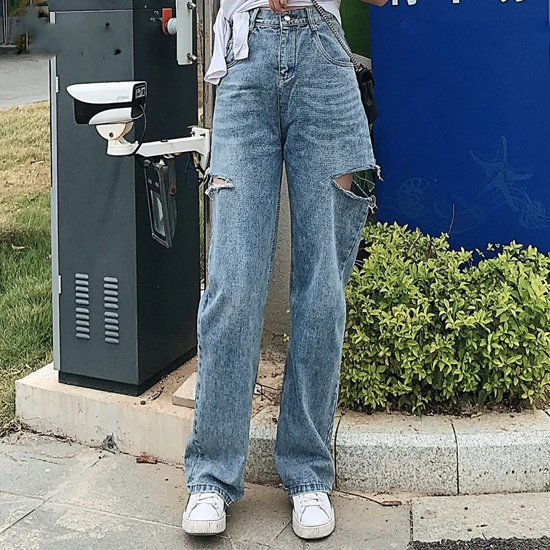 Artsnie High Waist Blue Casual Denim Pants Women Spring 2020