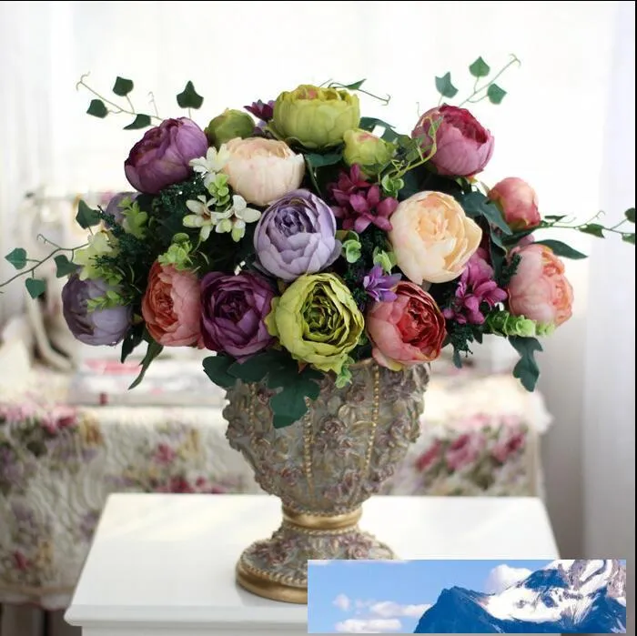 絹の花卸売ヨーロッパ主義人工貴族の花の装飾的な花52cmの長さ6つの大きな花シルク手作りの花