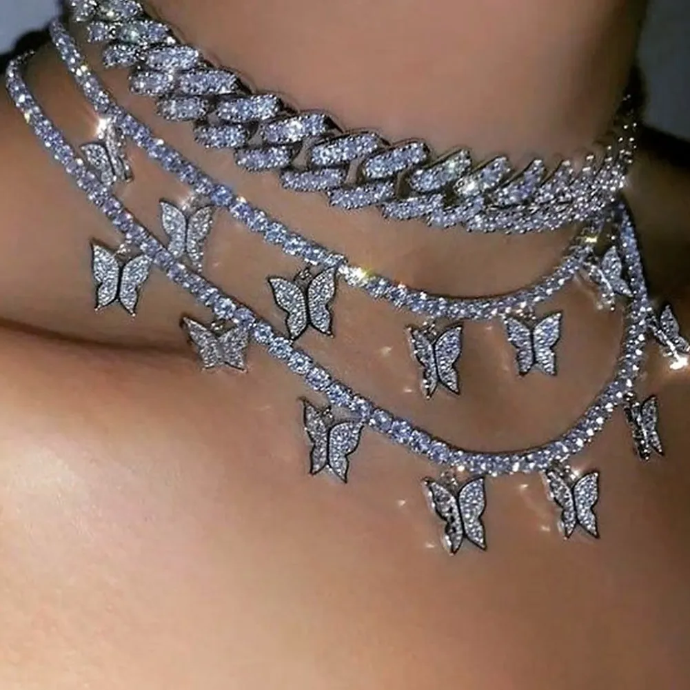 Iced Out Butterfly Butterfly Chain Pendant Fashionable Jewelry For