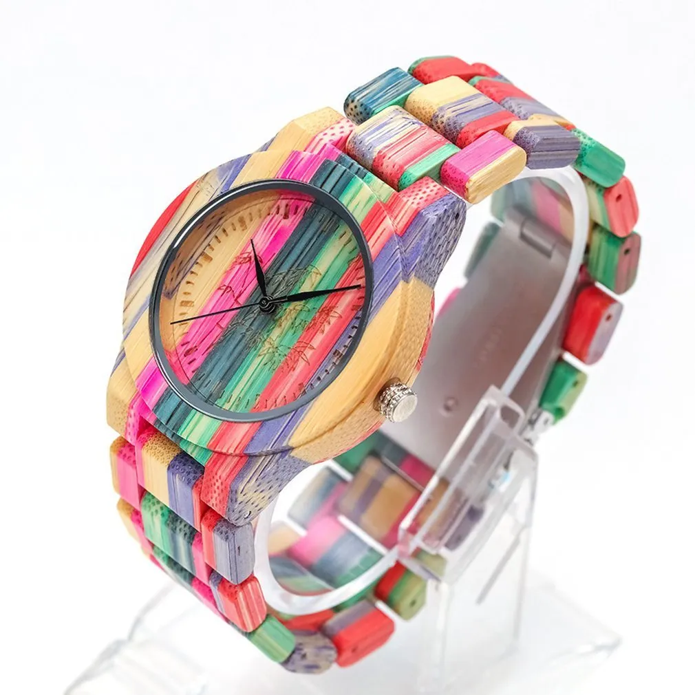 Moda Ochrona środowiska Naturalny Ekologiczny Carglized Color Bamboo Watch Watch Prosty Zegarek Kwarcowy CX200723