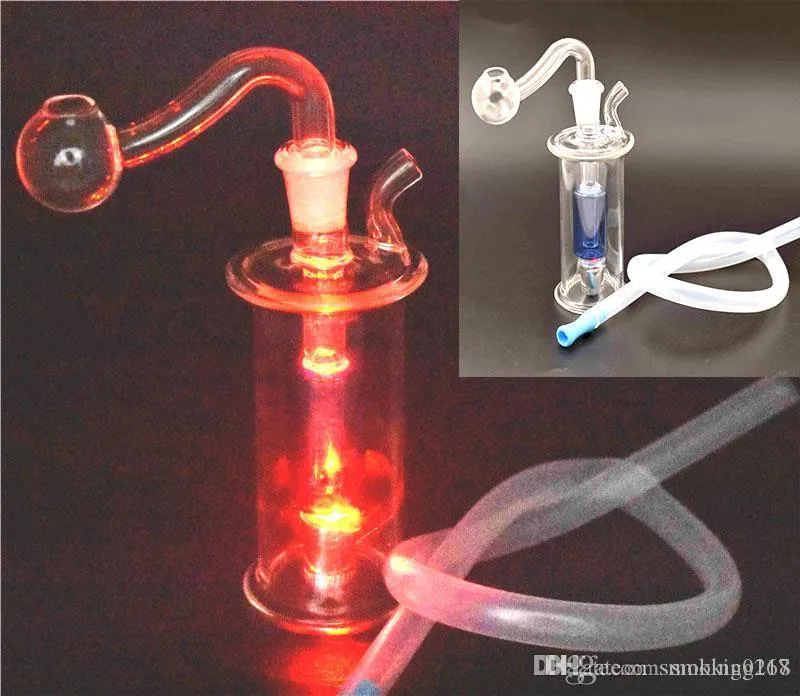 LED Glas Dab Bohrinsel Miniglasölbrenner Bong Tragbare Hookahs Inline Perc Recycler Glaspfeife mit 10mm Ölbrennerrohr