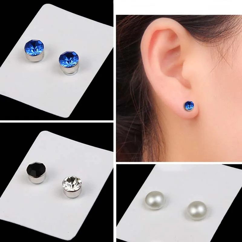 Clip on Stainless Steel diamond Earrings Magnet Stud Earrings No Hole Ear Clip Healthly Power women mens Fashion Jewelry will and sandy gift