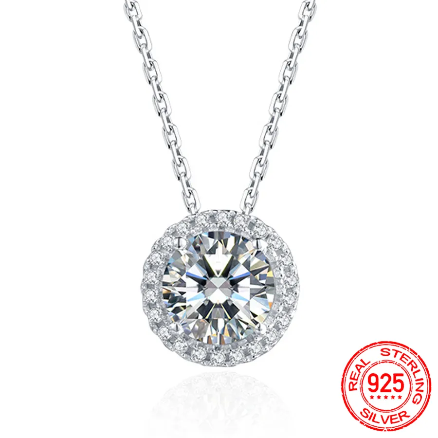 Genuine 925 Sterling Silver Jewelry Sun Flower Pendant Necklace Round Zirconia Diamond Necklace For Women Bridal D103