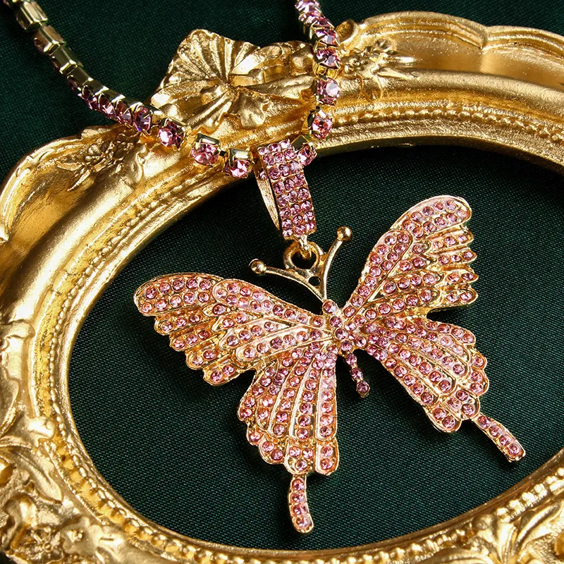 Fashion Style Hiphop Necklace Butterfly Pendant Necklace  Diamond Women Iced Out Bling Butterfly Necklace Jewelry