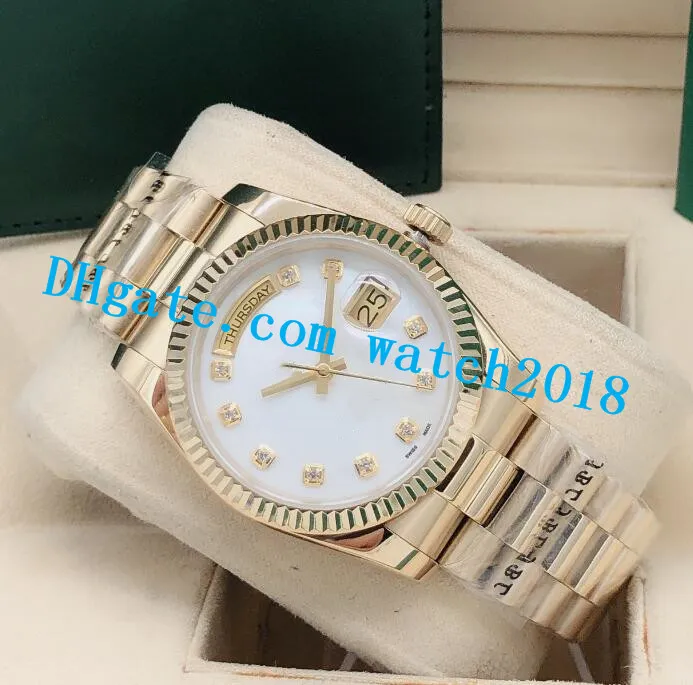 7 Style Watch Nyligen listad 36mm 18kt guld Silver Diamond Urtavla räfflade ram 118238 Automatisk urverk Sapphire Luminous Herrklockor Armbandsur