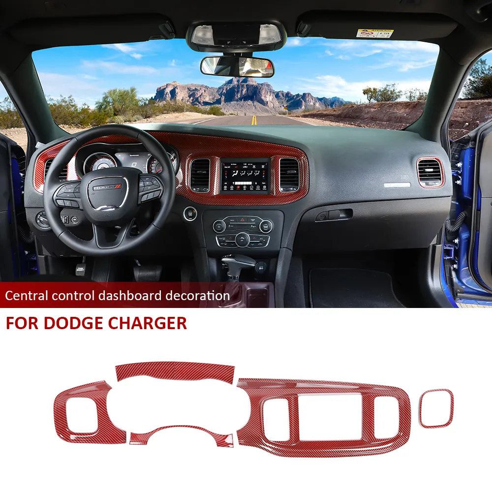 Красное углеродное волокно консоль панели панели панели для панели для панели для Dodge Charger Interior Accessories227r
