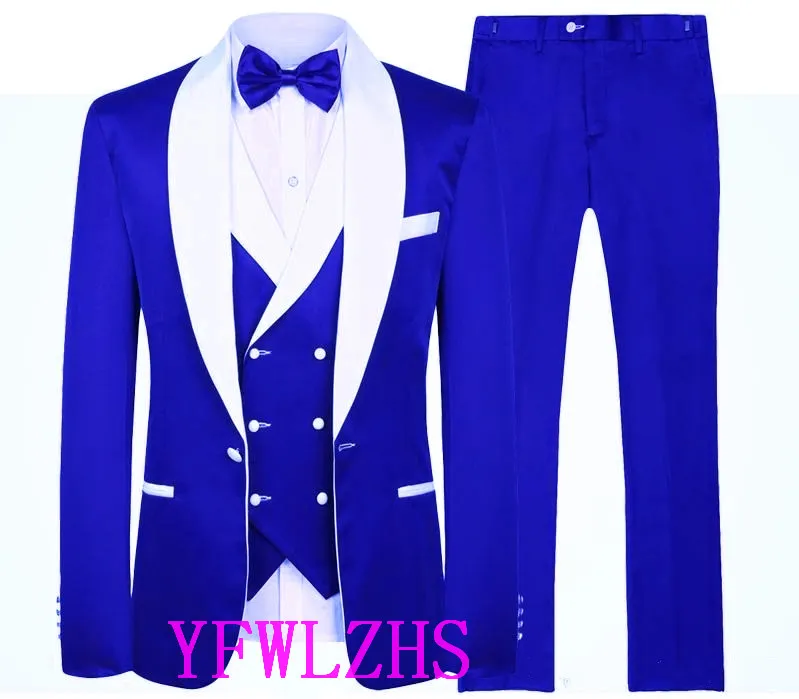 Выполненный на заказ One Button Groomsmen шаль лацкане жениха смокинги Мужские костюмы Свадебные / выпускной вечер / ужин Шафер Blazer (куртка + штаны + Tie + Vest) W313