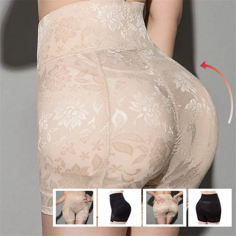 Hög midja Kvinnor Body Shaper Seamless Bum Lifter Fake Ass Padded Panties Lace Hip Förbättra Underkläder Shapewear Sexig Underkläder Y200710