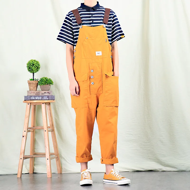Men overalls 2021 rechte jeans casual broek Japanse retro multi-pocket jumpsuit oranje266c