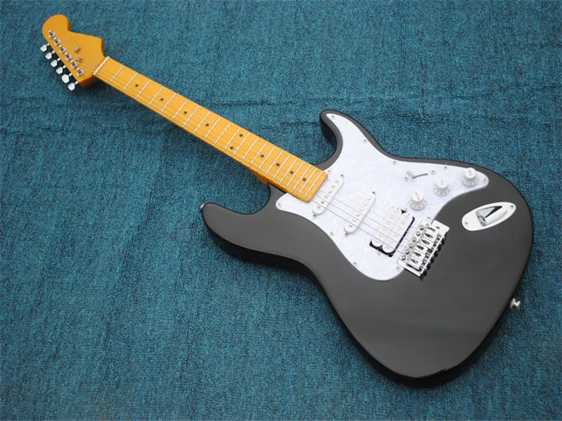 Customizable Black Silvertone Electric Guitar With White Pearl