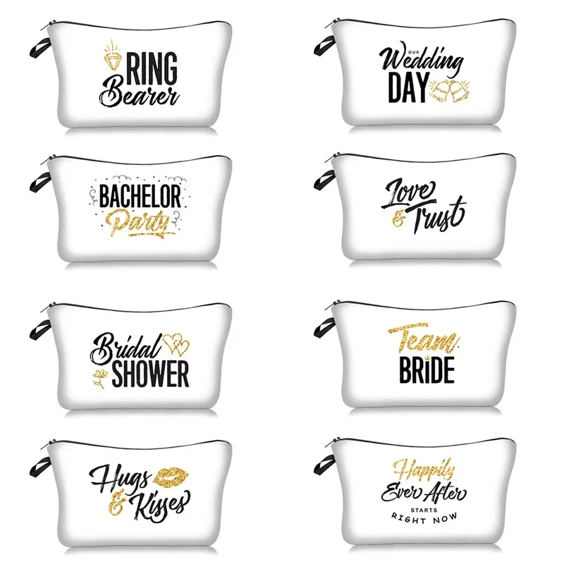 MPB014 3D print words DIY white Cosmetic Bags Fashion Travel Makeup Bag Organizer Make Up Case Storage Pouch Beauty Kit Wash Bag