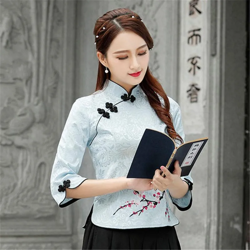 Cheongsam TOP QIPAO 2020 Wiadomości kwiatowe Eleganckie tradycyjne chińskie ubranie dla kobiet Chińskie koszule Dress Wedding Vestidos Tang299n