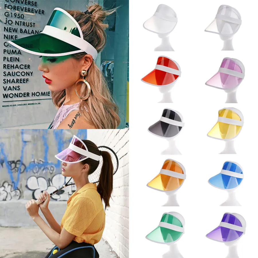 Unisex Summer Neon Sun Visor Hat For Golf Sport Tennis Headband Cap Casual Sun Hat Transparent Elastic Sunscreen Cap OOA8196