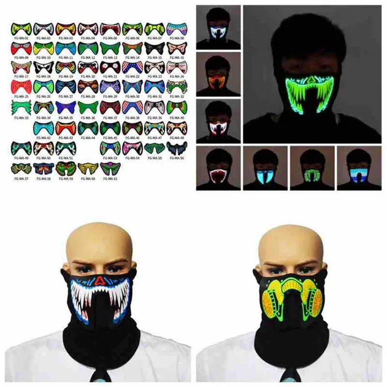 Styles Flash LED Music Mask With Sound Active for Dancing Riding Skating Party Voice Control Mask Party Halloween Masks FY0063 1014