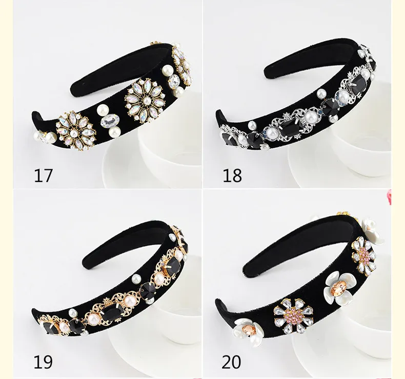 Acessórios de cabelo Jeweled Pearl Hairband Mulheres Meninas Cristal Rhinestone Bezel Elegante Veludo Cetim Headband 24 estilos