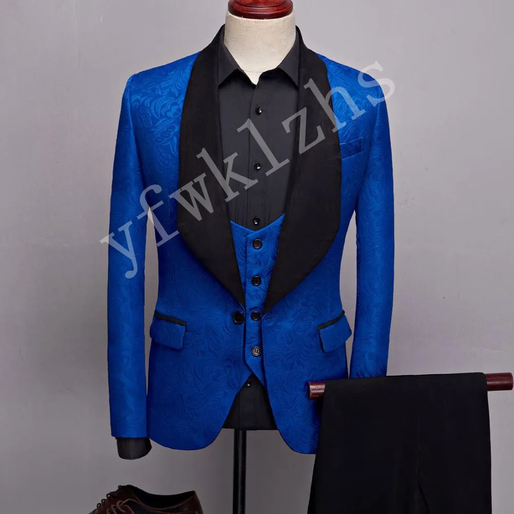 Custom-Made Sjaal Revers GroomsMen Eén Button Bruidegom Tuxedos Mannen Past Huwelijk / Prom / Diner Beste Man Blazer (jas + Broek + Tie + Vest) W221