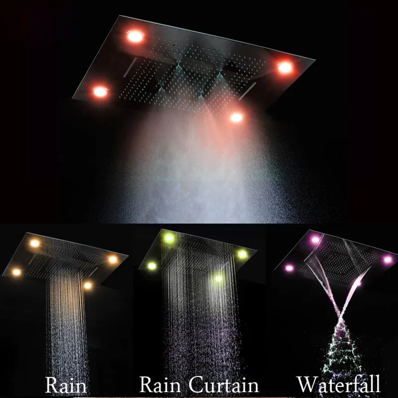 Moderno luxo grande fluxo chuva LED cabeças de chuveiro multifunções Chuva LED Chuveiro Teto cachoeira Névoa 600x800mm chuveiro2577