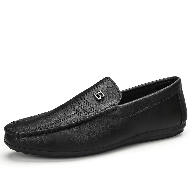 Men Leather Loafers Black Men Dress Shoes Slip On Mens Leisure Flat Shoes Fashion Male