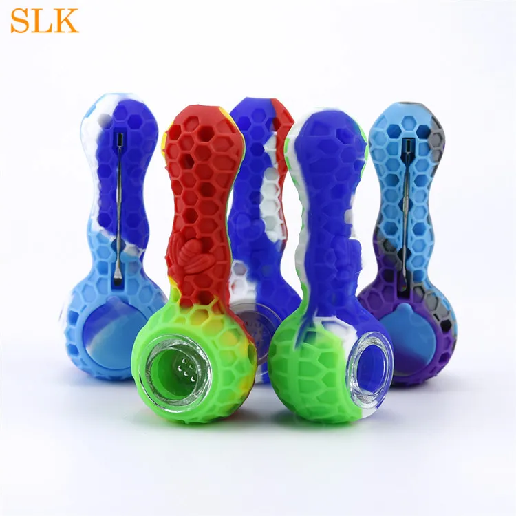 Nid d'abeille Silicone Pipes Tabac Cigarette Fumer Pipes Herbe Sèche Bol En Verre Pyrex Fumer Bongs Cuillère Cigare Pipe À Main