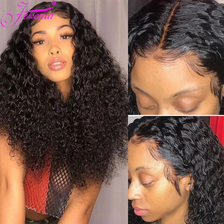 4x4 Lace Closure Kinky Curly Human Hair Wig Brazilian Remy Hair Jerry Curl Wig Lace 100% Human Hair Wigs Perruque Cheveux Humain