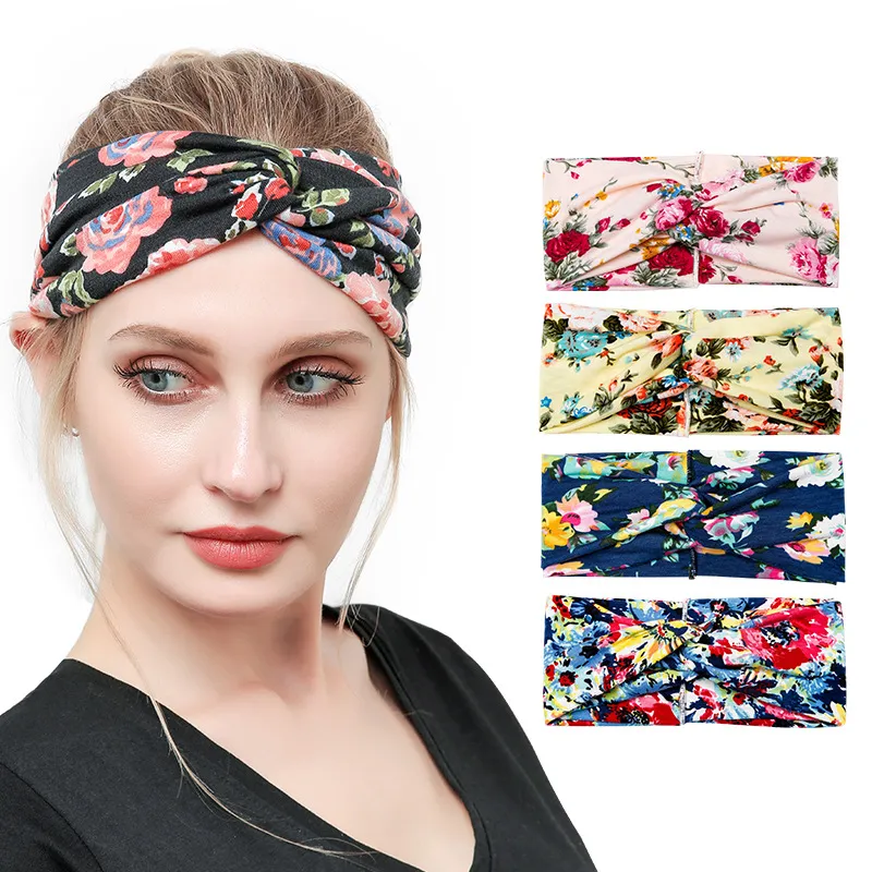 S1554 Europa Mode Frauen Blumen Stirnband Elastische Yoga Sport Stirnband Damen Blumen Haarband 17 Farben