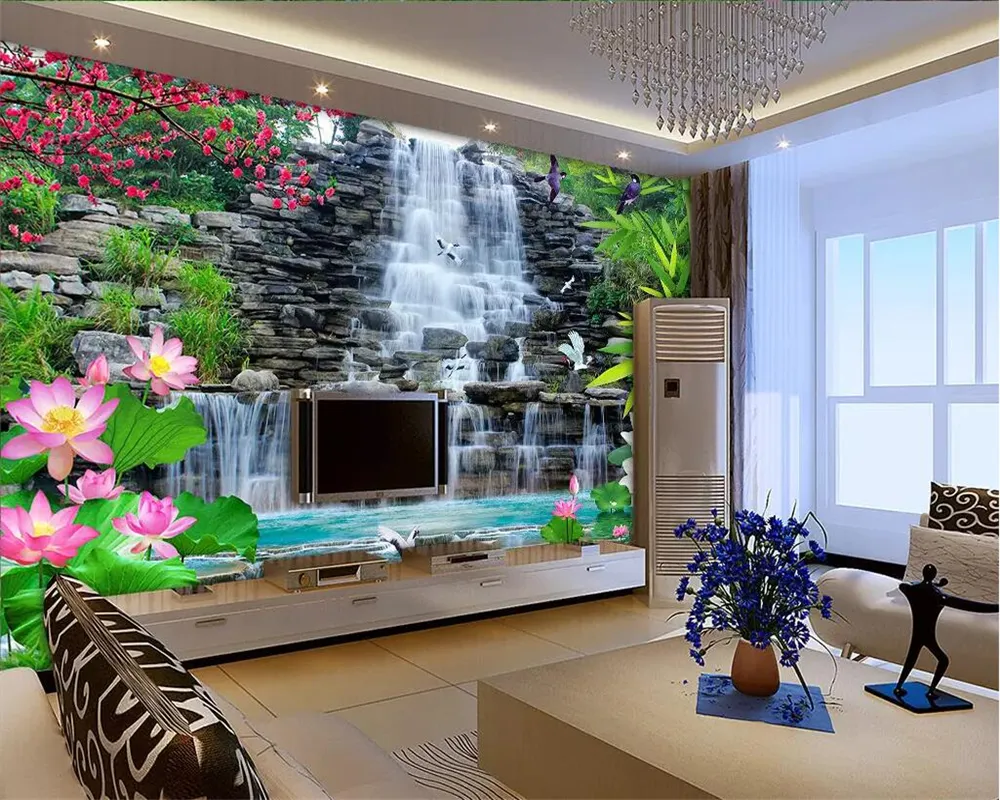Papel De Pantalla De Flores 3D Paisaje Mural Decoración De Pared A Gran  Escala Con Flor De Ciruela, Bambú De Loto Para Sala De Estar, Fondo De  Televisión De Dormitorio De 23,8, image size:1000x800