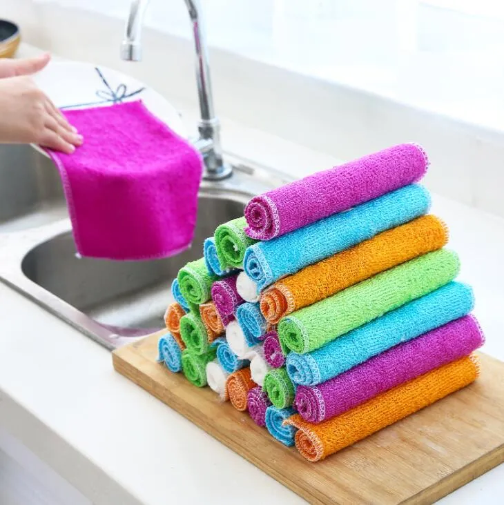 Kitchen Cleaning Towel Dish Pan Oil Stains Removing Cloth Bamboo Fiber Stove Sink Cleaning Tools Accessories Free Shipping