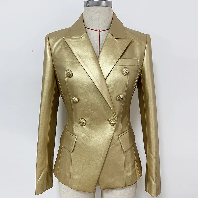 Trajes para mujer Blazers de alta calidad 2021 BAROQUES DESIGNER Blazer Double Breasted Metal Lion Botones Chaqueta de cuero de oro