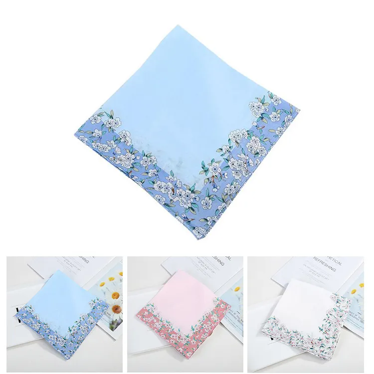 Fall Cotton Solid Floral Handkerchief For Women Beautiful Candy Color Printed Flower Squares Girls Hand Towel Soft Sweatband Wristband