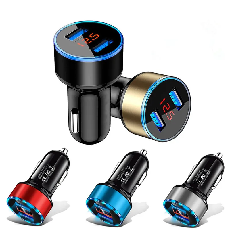 3.1A Dual USB Car Charger med LED Display Universal Mobile Car Chargers för iPhone 11 Xiaomi Samsung S10 Tablet Fast Charging Adapter