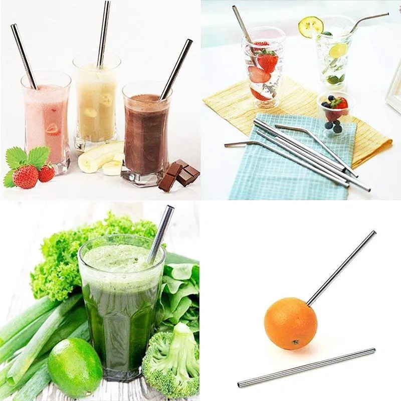 Stainless Steel Drinking Straws Reusable Straws Metal Drinking bent Straw Diameter 6mm Cleaning brush Straws bag Bar Drinks Party Accessorie