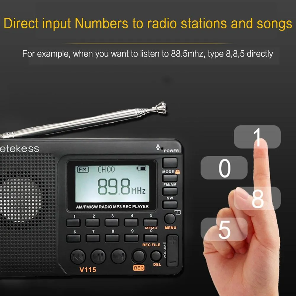 Kqsqw Pocket Radio AM FM SW Shortwave Radio With Speaker TF Card USB ...