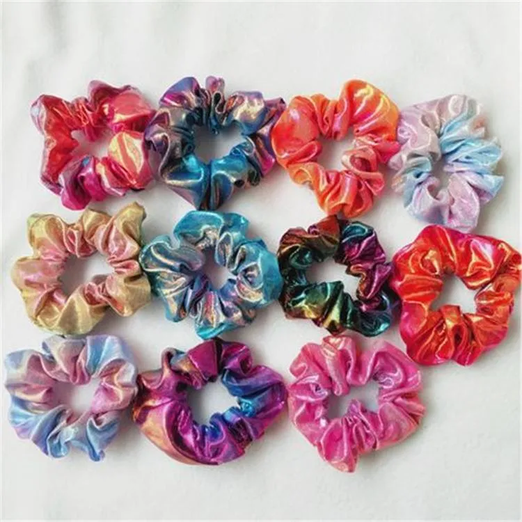 Popolare Lady girl Hair Scrunchy Ring Colore magico Panno laser Fasce elastiche per capelli Intestino crasso Sport Danza Scrunchie Fascia morbida