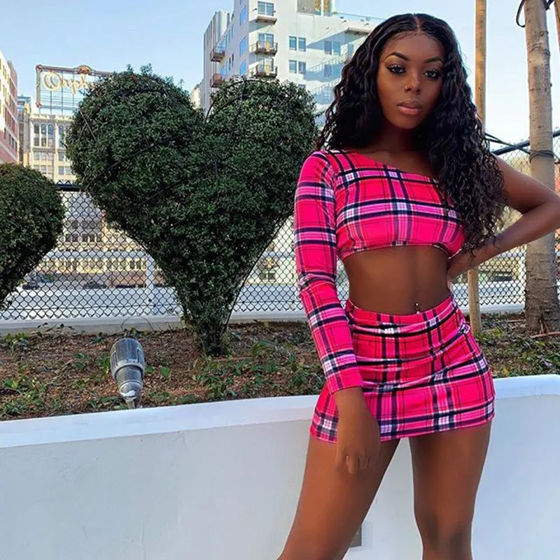 Pink online checked skirt