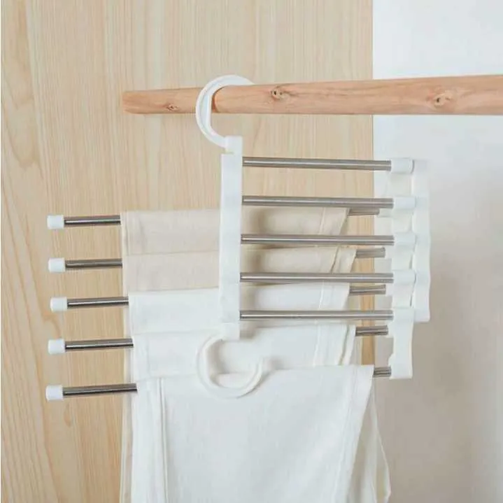 5 Layers Multi Functional Clothes Hangers Pant Storage Cloth Rack Trousers Hanging Shelf Non-slip Clothing Organizer Storage Rack Fast Ship