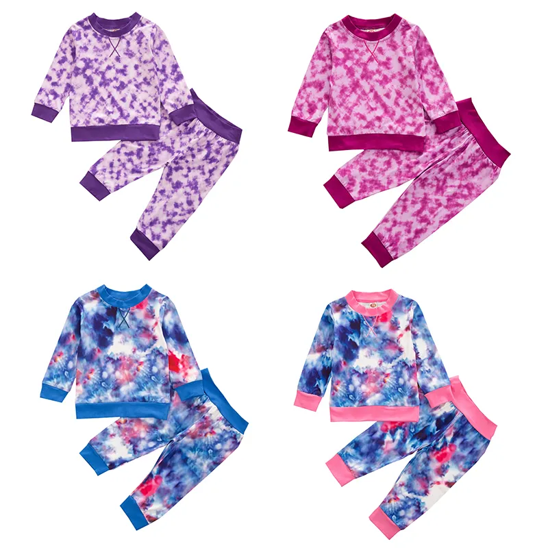 Nyfödd Baby Boy Girl Clothing Set Fashion Tie-Dye Print Långärmad Toppar Byxor 2st Höst Småbarn Spädbarn Gradient Färgkläder M2362