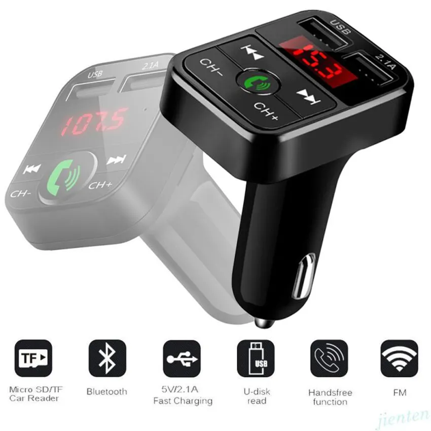 Car Kit B2 Multifunktions-Bluetooth-FM-Transmitter 2,1 A Dual-USB-Autoladegerät MP3-Wiedergabe Unterstützt TF-Karte Freisprecheinrichtung U-Disk