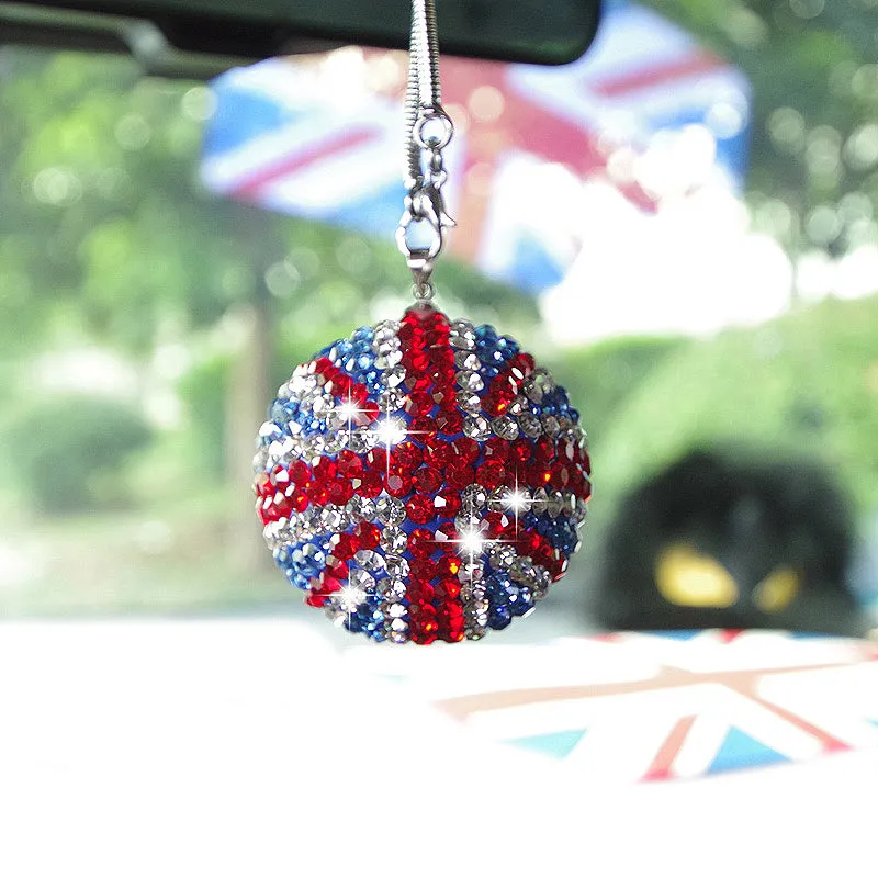 Bling Car Rear View Mirror Pendant Crystal Ball Rhinestone Hanging Ornament For Mini Cooper Car Charm Decoration Accessories290N