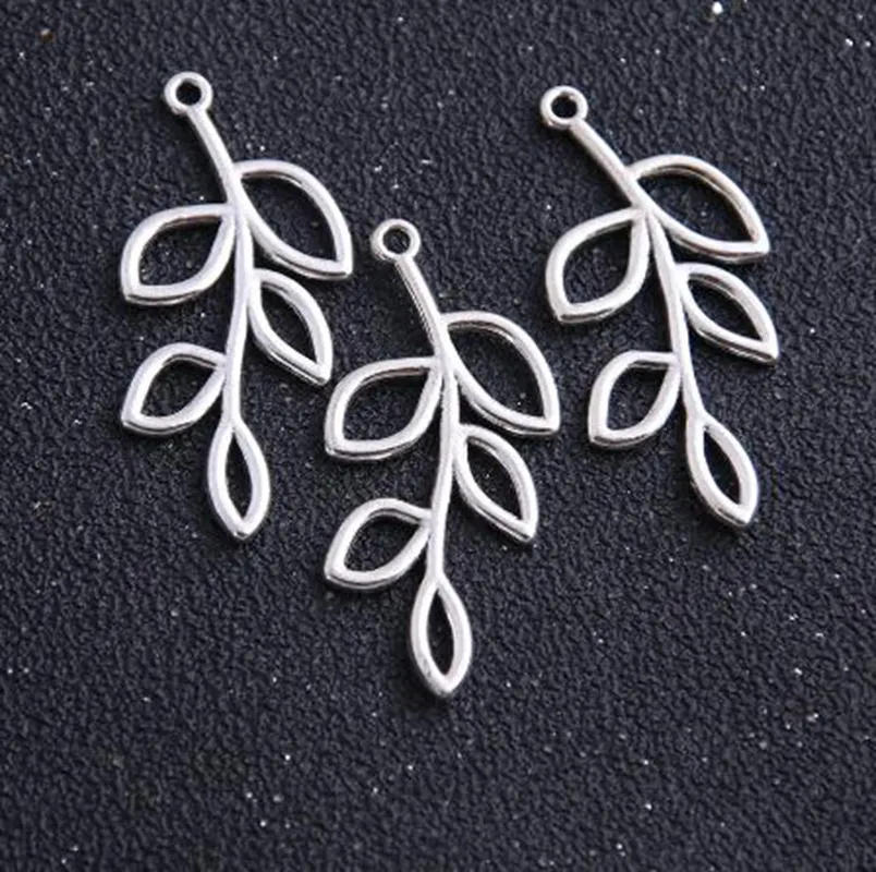 100 Uds. Conectores de rama de flor chapados en plata antigua para fabricación de joyas accesorios DIY Craft 22x41mm