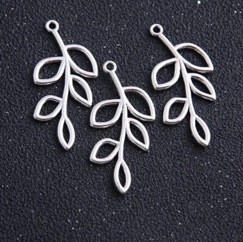 100st Antika silverpläterade blomma grenkontakter för smycken gör fynd tillbehör DIY CRAFT 22x41mm