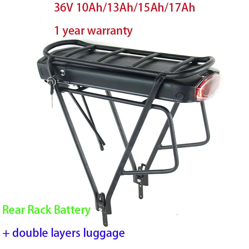 Batterie de vélo électrique 36V, 17ah, 15ah, 13ah, 10ah, avec bagages à Double couche, pour 250W BBS01, 500W, BBS02