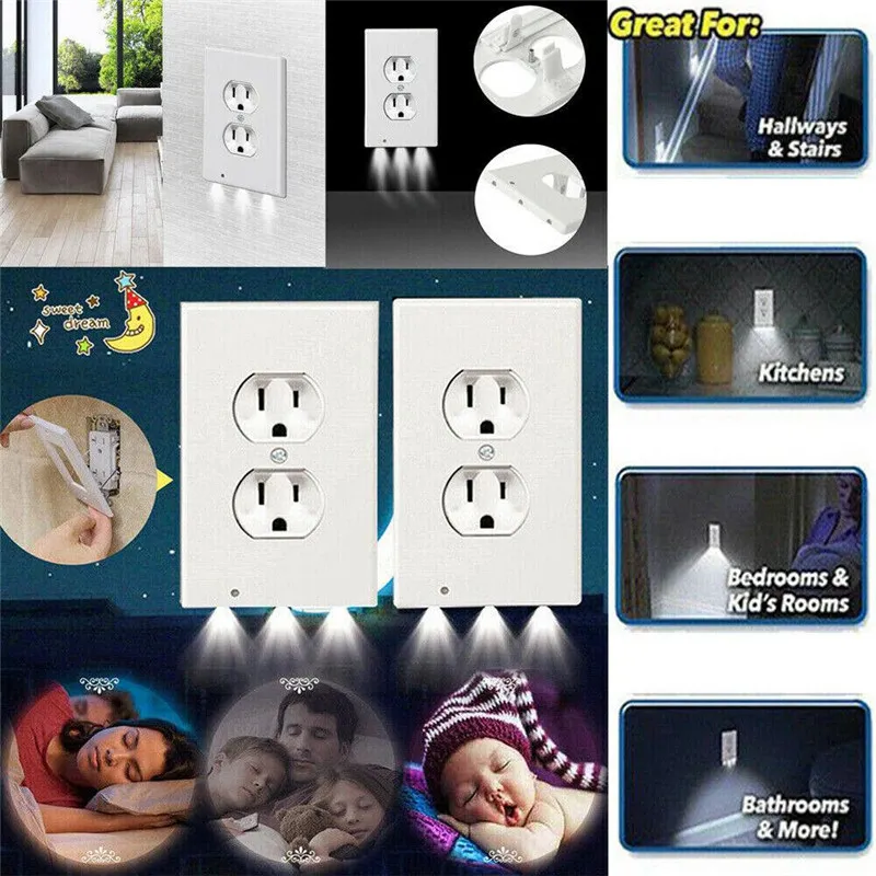 Switch Durable Convenient Cover Duplex Wall Plate Led Night Lights Ambient Light Sensor Hallway Bedroom Outlet