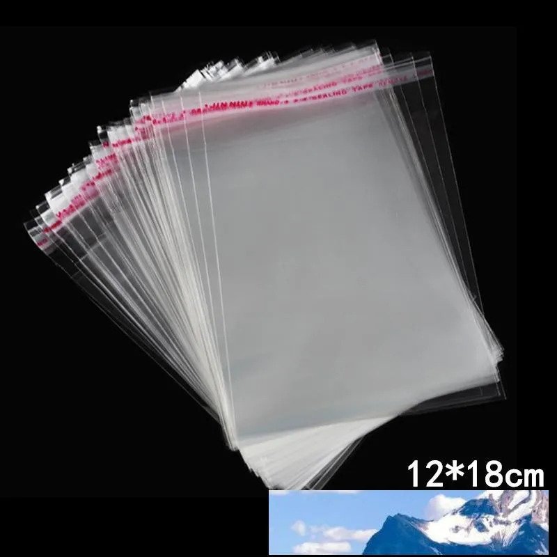 500 Stück 12 * 18 cm Plastiktüten Verpackung Selbstklebende Dichtung Klare Packung Schmuck Geschenktüte Süßigkeiten Keks Poly Küchenzubehör Dekor